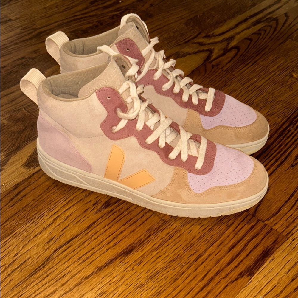 Veja Women's High-Top in Pink, Tan, and Yellow Women’s Veja Sneakers Size 9.5